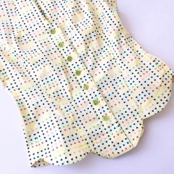 Vintage Anthropologie ODILLE Icon Hearts Scalloped Rainbow Top Blouse Heart 4 - Picture 12 of 16